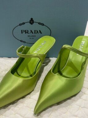 Prada Women's Green Satin Mule Heels